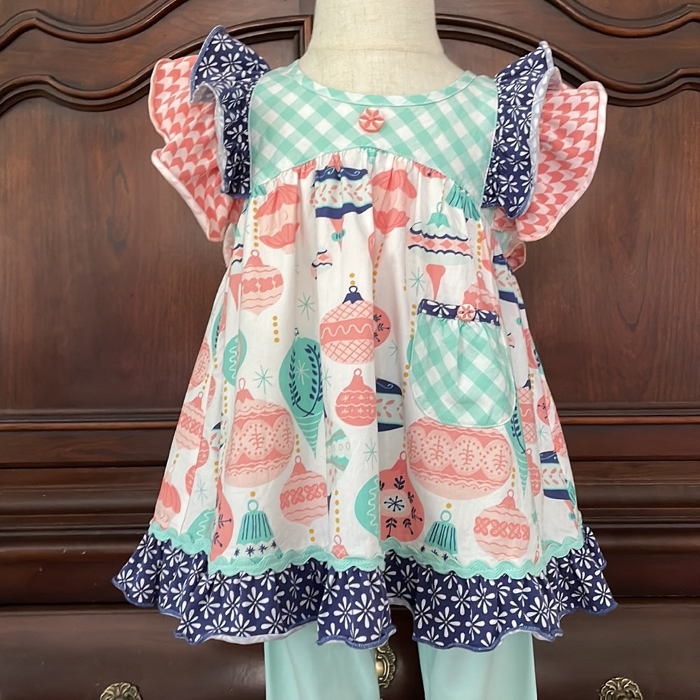 Girls SERENDIPITY by Shrimp and Grits Ornament Print Tunic Set Size 4-5T GUC